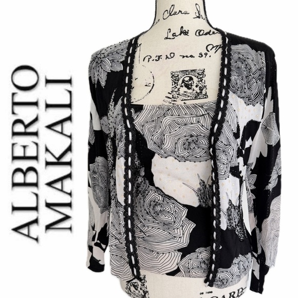 Alberto Makali Sweaters - Alberto Makali Monochrome Floral Open Cardigan & Tank Top Set Sz M Romantic
